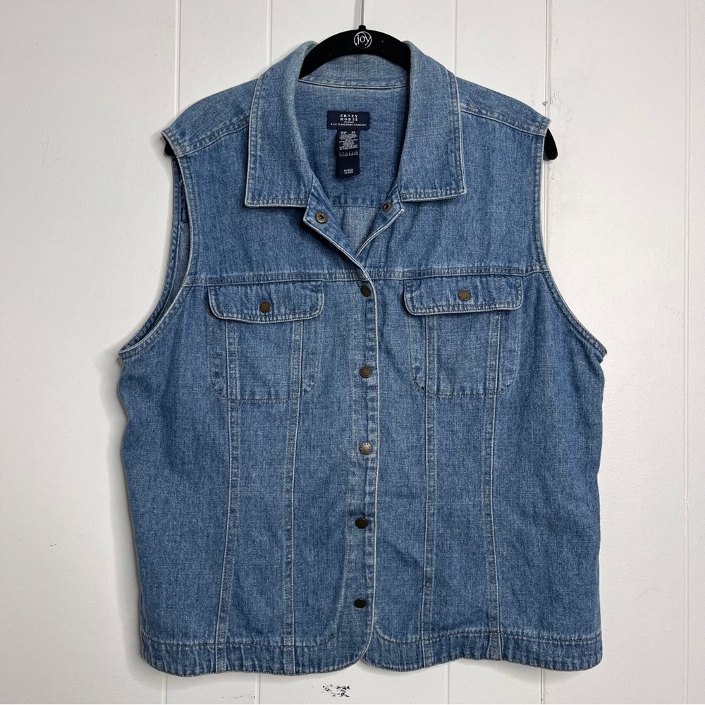Crazy Horse Liz Claiborne Blue Denim Vest with Collar Size XL Country 90s - Picture 1 of 8
